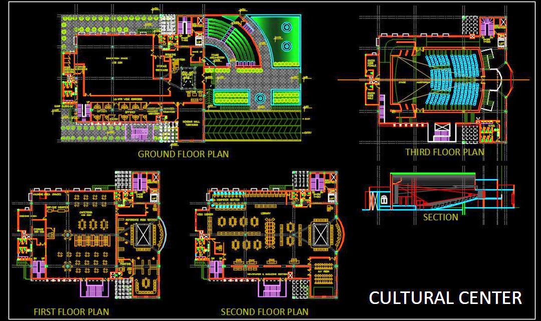 Cultural Center DWG File with Detailed Architectural Plans